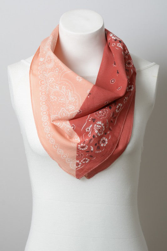 Two Tone Western Floral Bandana bandana Rust/Salmon Default 