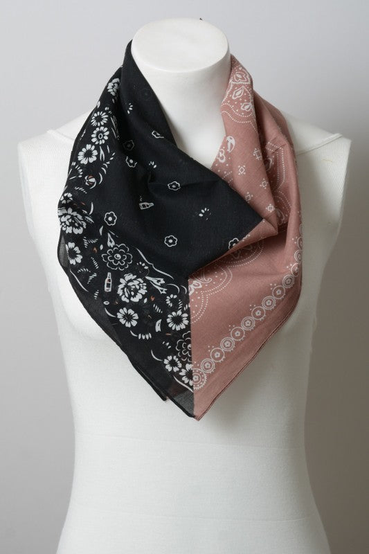 Two Tone Western Floral Bandana bandana Black/Mocha Default 