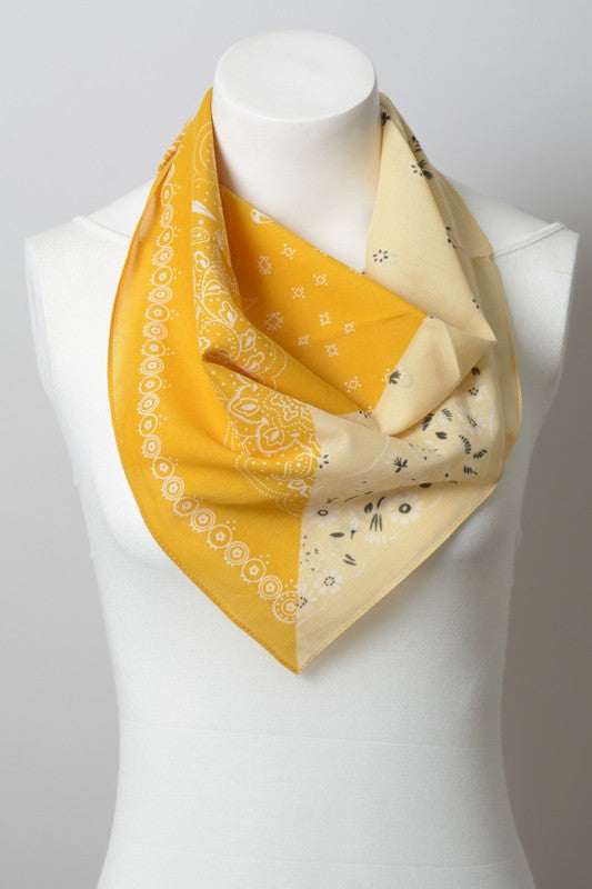 Two Tone Western Floral Bandana bandana Mustard/Yellow Default 