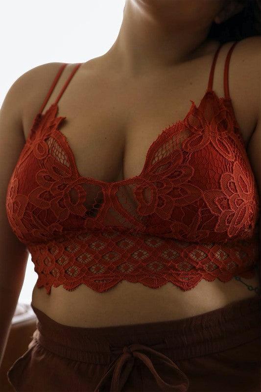 Curvy- Padded Crochet Lace Longline Bralette - Three Mad Hatters Mercantile 