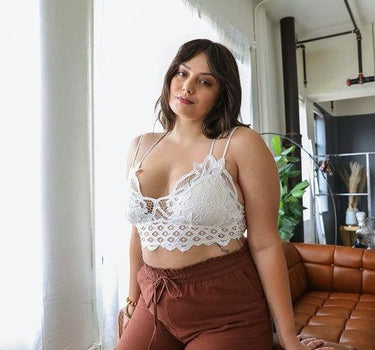 Curvy- Padded Crochet Lace Longline Bralette