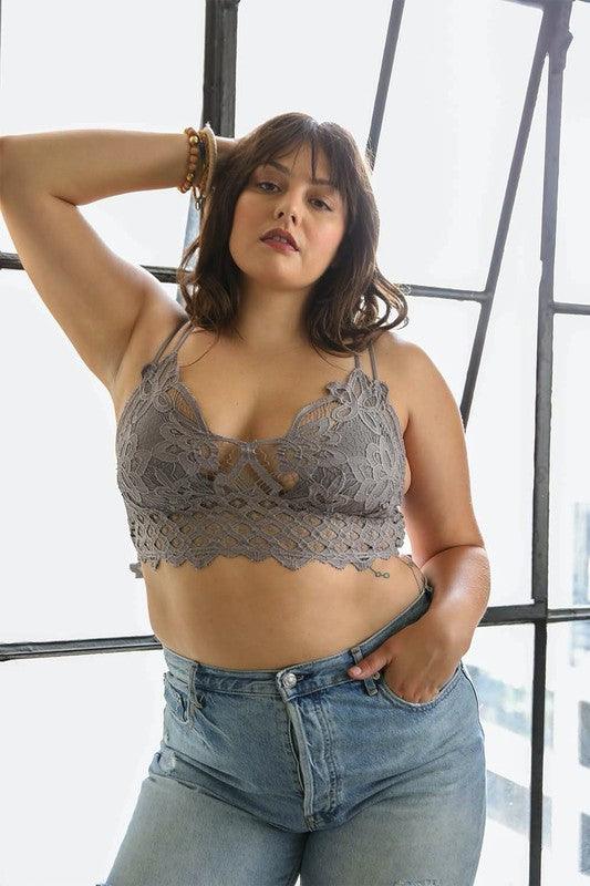 Curvy- Padded Crochet Lace Longline Bralette - Three Mad Hatters Mercantile 