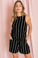 Summer Stripe  Blouson Romper w/ Pocket Romper Black 1X 