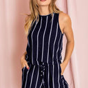 Summer Stripe Blouson Romper w/ Pocket