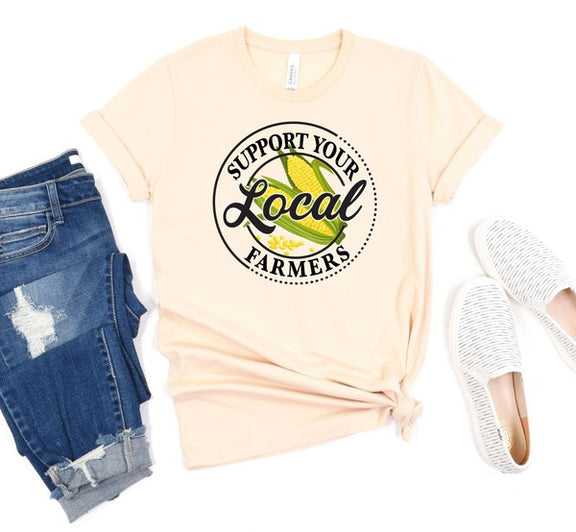 Corn - Support Local Famers Graphic Tee Womens Graphic T-shirt Cream L 