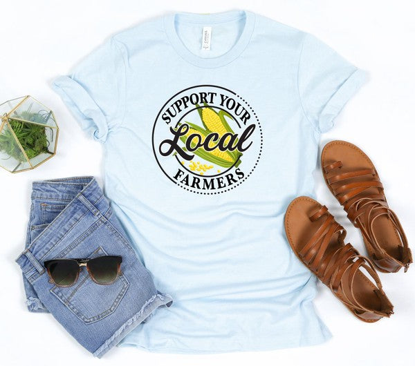 Corn - Support Local Famers Graphic Tee Womens Graphic T-shirt Ice Blue L 