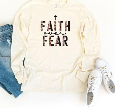 Faith Over Fear Leopard Long Sleeve Tee