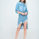 Rebel Chic: Front Destroyed Denim Skirt