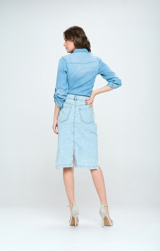 FRONT DESTROYED DENIM SKIRT Denim Skirt   