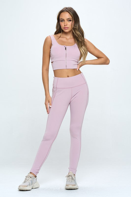 Zip Up Crop Sports Tank Top Set Activewear Set   