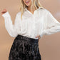 Satin Shirt Blouse with Chevron Fringe Long Sleeve Blouse   