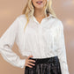 Satin Shirt Blouse with Chevron Fringe Long Sleeve Blouse