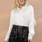 Satin Shirt Blouse with Chevron Fringe Long Sleeve Blouse   