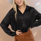 Satin Shirt Blouse with Chevron Fringe Long Sleeve Blouse