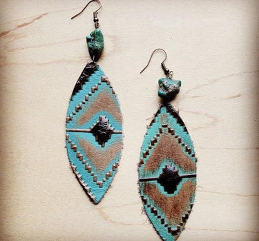 Leather Oval Earrings in Navajo Turquoise Accent