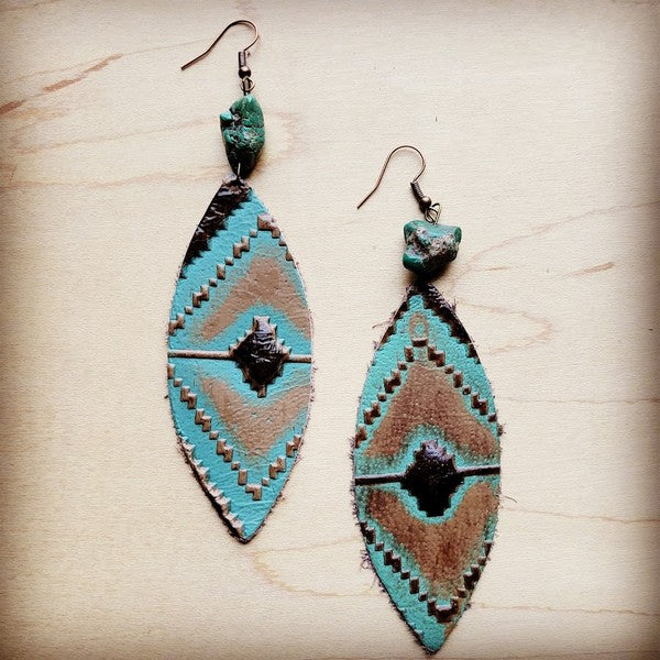 Leather Oval Earrings in Navajo Turquoise Accent leather earrings green 1 