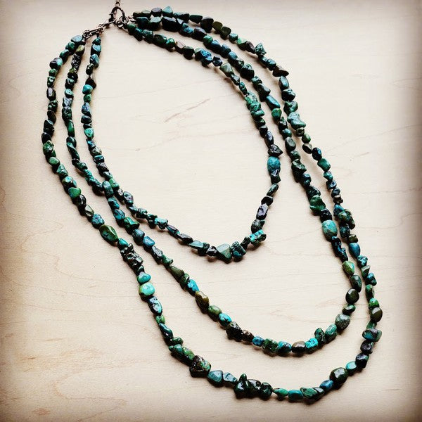 Long Genuine Natural Turq Triple Strand Necklace turquoise necklace green 1 