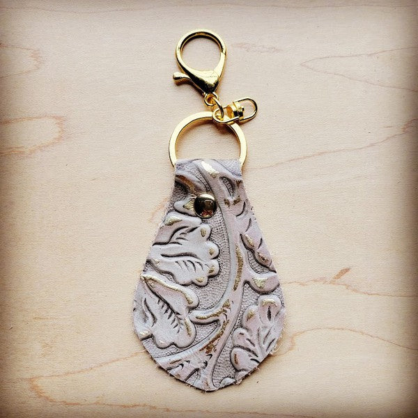 Embossed Leather Key Chain -Gilded Cowboy Leather Keychain cream 1 