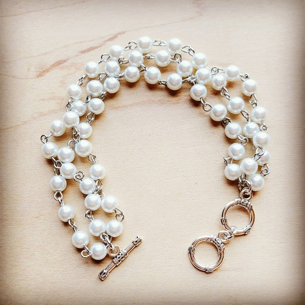 Triple Strand Pearl and Silver Bracelet Pearl bracelet white 1 