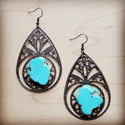 Copper Filigree Earrings w/ Turquoise Slab Turquoise Earrings blue 1 