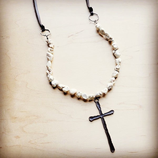 White Turquoise Necklace w/ Large Copper Cross White Turquoise Necklace white 1 