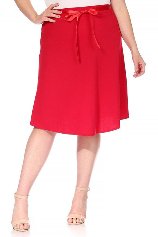 Plus size, solid, A-line, knee length skirt Midi Skirt Red XL 