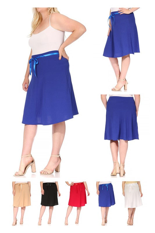 Plus size, solid, A-line, knee length skirt Midi Skirt   