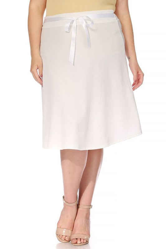 Plus size, solid, A-line, knee length skirt Midi Skirt White XL 