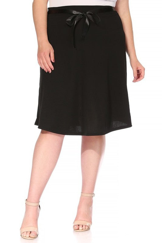 Plus size, solid, A-line, knee length skirt Midi Skirt Black XL 