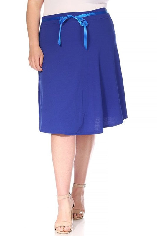 Plus size, solid, A-line, knee length skirt Midi Skirt Royal Blue XL 