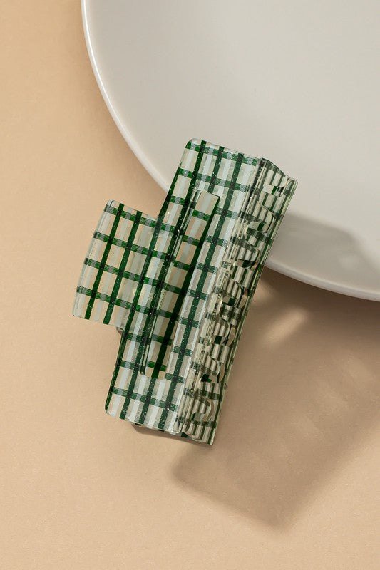 Transparent checker pattern hair claw clip hair clips Dark green one size 