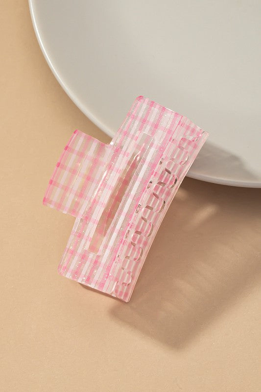 Transparent checker pattern hair claw clip hair clips Pink one size 