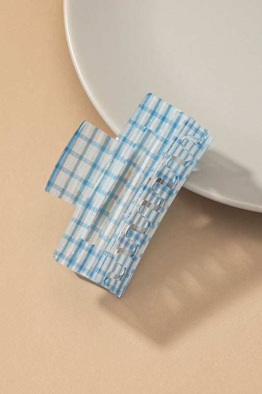 Transparent checker pattern hair claw clip hair clips Blue one size 