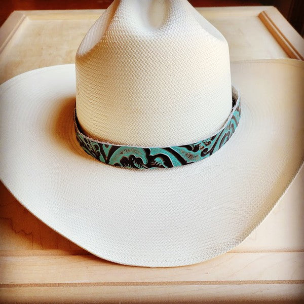 Cowboy Turquoise Embossed Leather Hat Band Hat B blue 1 