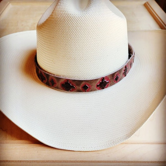 Red Navajo Embossed Leather Hat Band Hat Band red 1 