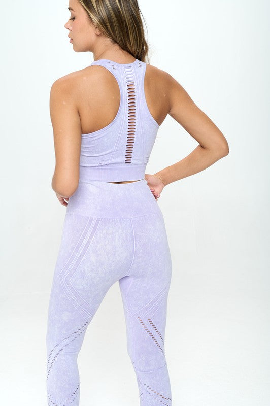 Seamless Two Piece Yoga mineral washed active set Activewear Set Lavender S 