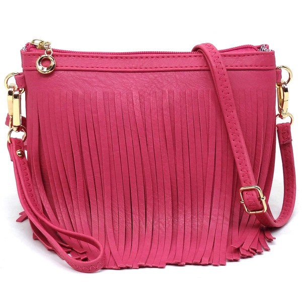 Western Fringe Clutch Cross Body Bag Crossbody Bag FUCHSIA one 