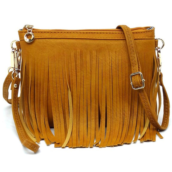 Western Fringe Clutch Cross Body Bag Crossbody Bag MUSTARD one 