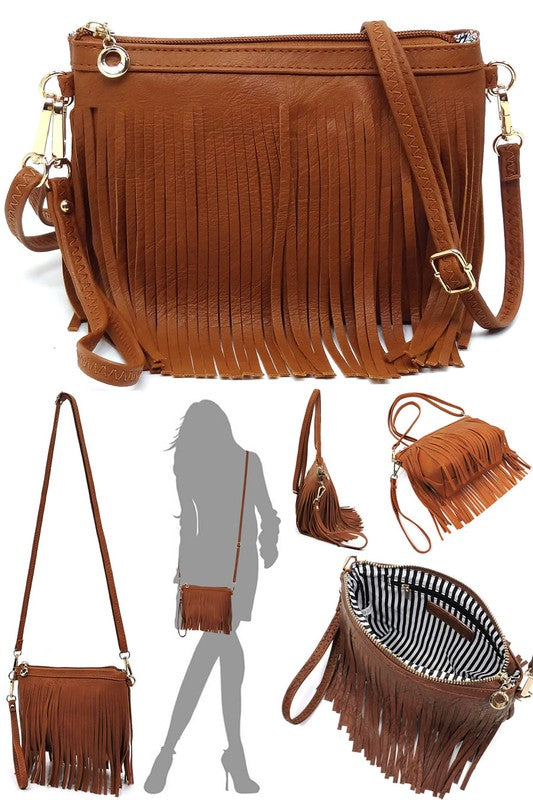 Western Fringe Clutch Cross Body Bag Crossbody Bag Tan one 