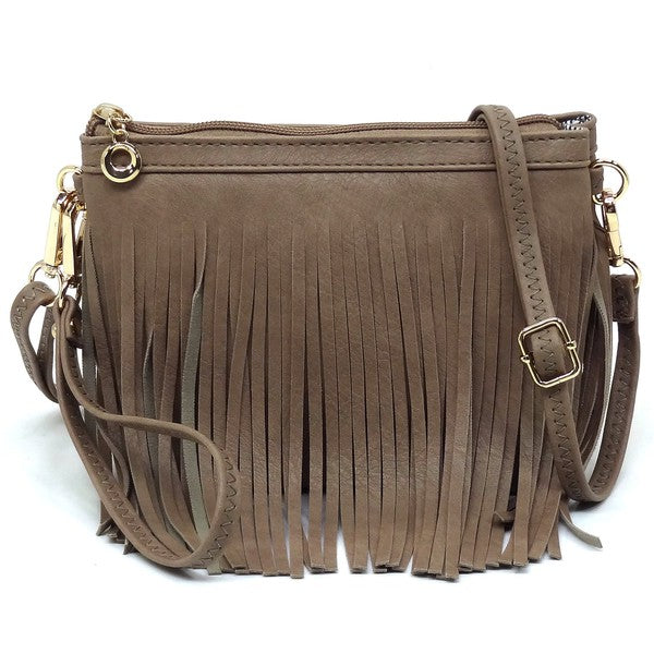 Western Fringe Clutch Cross Body Bag Crossbody Bag TAUPE one 