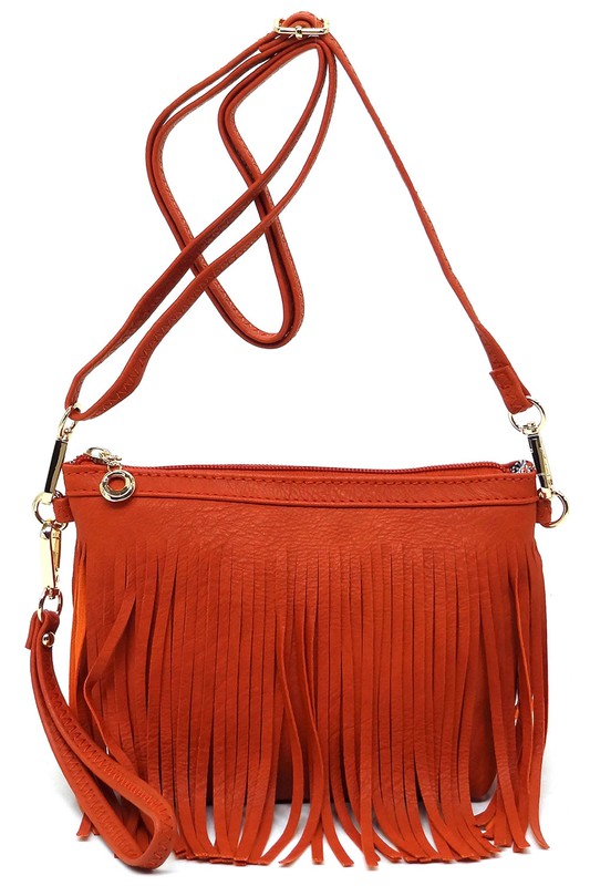 Western Fringe Clutch Cross Body Bag Crossbody Bag BURNT ORANGE one 