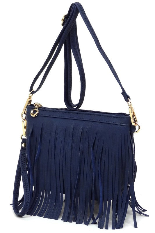 Western Fringe Clutch Cross Body Bag Crossbody Bag NAVY one 