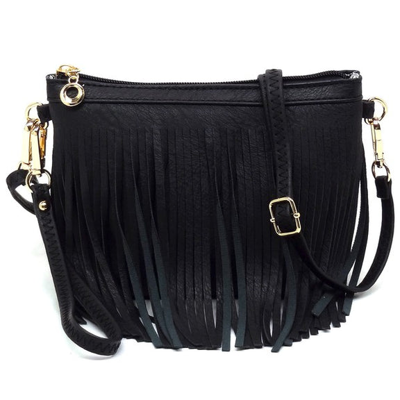 Western Fringe Clutch Cross Body Bag Crossbody Bag BLACK one 