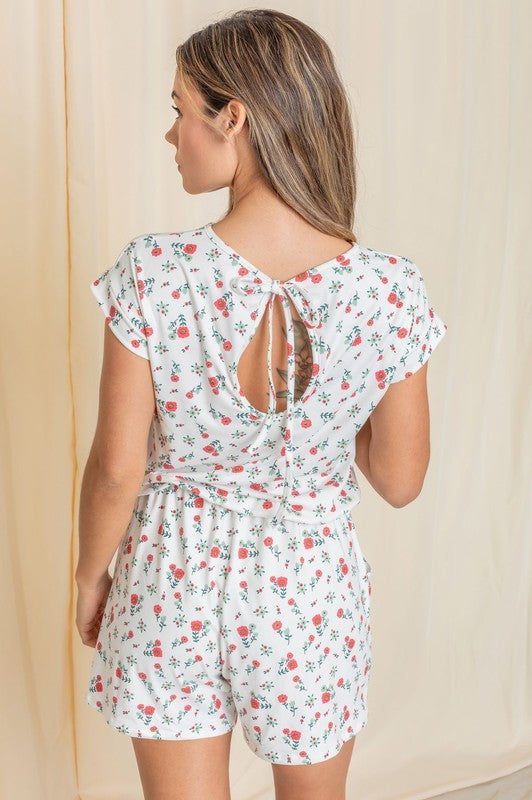 Short Sleeve Floral Print Romper Romper   