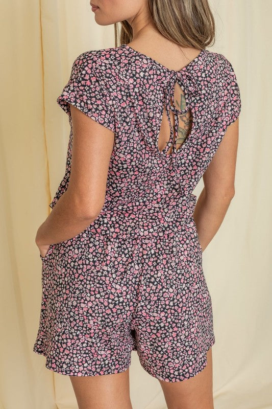 Short Sleeve Floral Print Romper Romper   