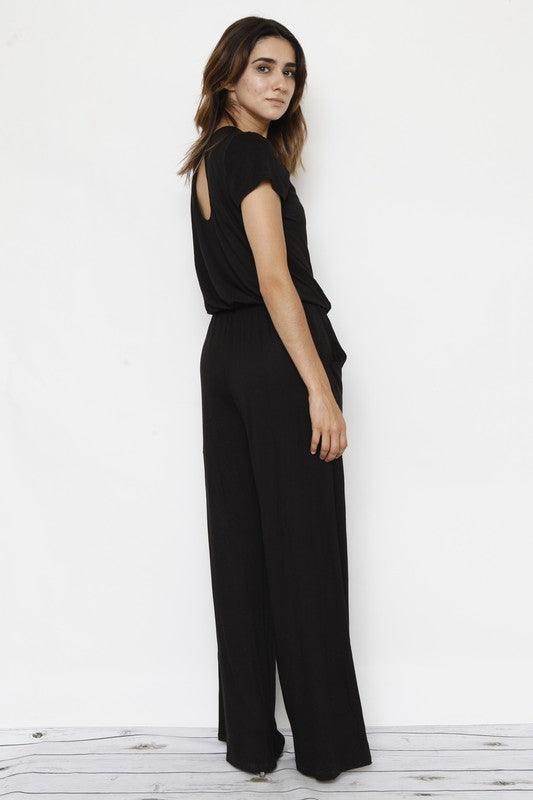 Short Sleeve Jumpsuit W/Pocket - Three Mad Hatters Mercantile 