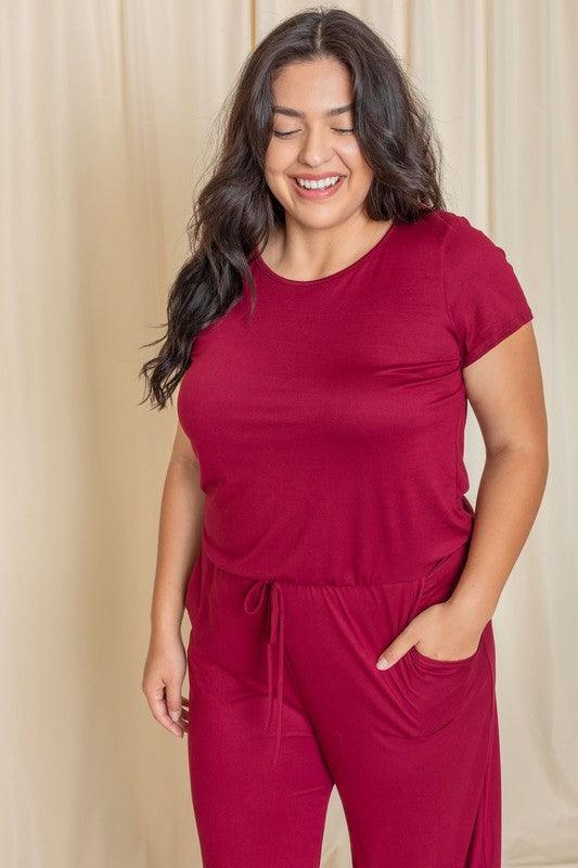 Short Sleeve Jumpsuit W/Pocket - Three Mad Hatters Mercantile 
