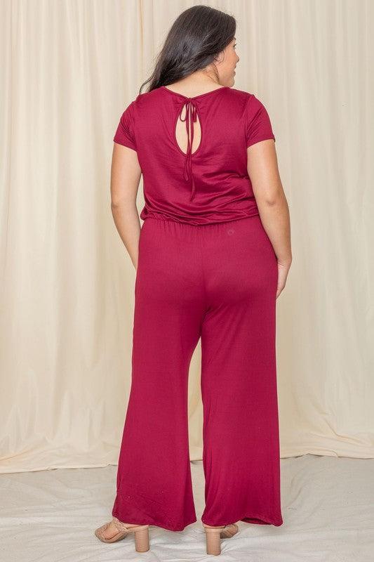 Short Sleeve Jumpsuit W/Pocket - Three Mad Hatters Mercantile 