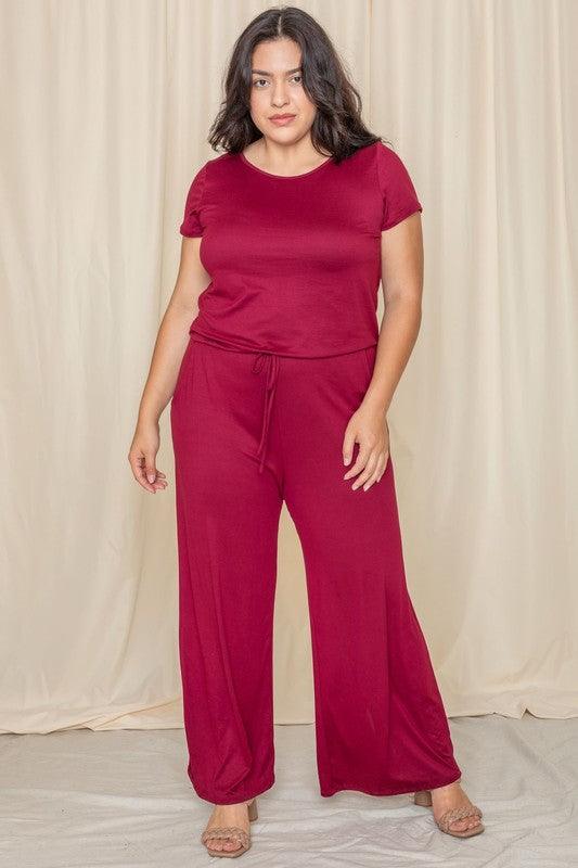 Short Sleeve Jumpsuit W/Pocket - Three Mad Hatters Mercantile 