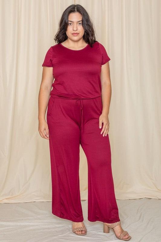 Short Sleeve Jumpsuit W/Pocket - Three Mad Hatters Mercantile 